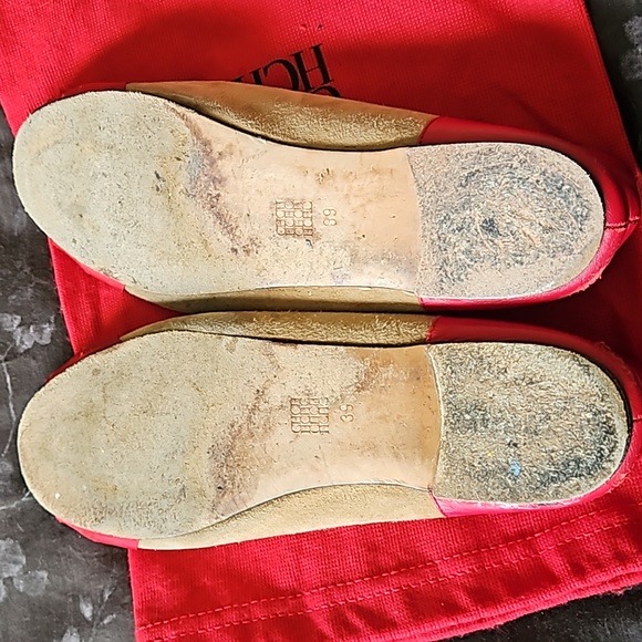 Carolina Herrera Camel Suede, Bl Red Bow Ballet Flats - Picture 8 of 9